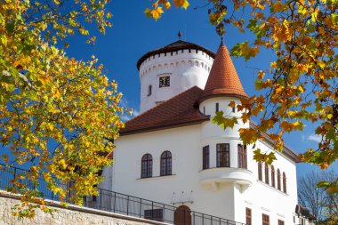 Ortaçağ şatosu Budatin, sonbahar döneminde Zilina yakınlarında, Slovakya.