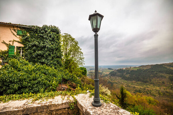 View from the ancient village to the surrounding countryside. The Groznjan village on Istria in Croatia, Europe.