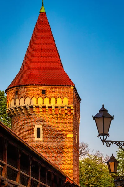 Wieża Przy Bramie Floriańskiej Zabytkowym Centrum Krakowa Polska Europa — Zdjęcie stockowe