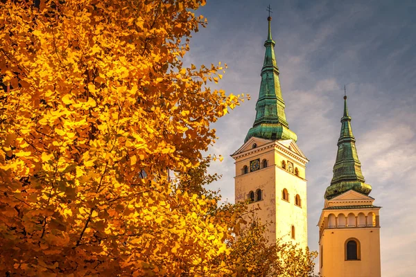 Ciudad Zilina Con Torre Iglesia Santísima Trinidad Torre Burian Otoño — Foto de Stock