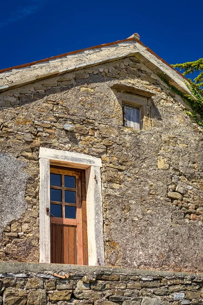 Fachada Piedra Casa Antigua Pueblo Groznjan Istria Croacia Europa — Foto de Stock