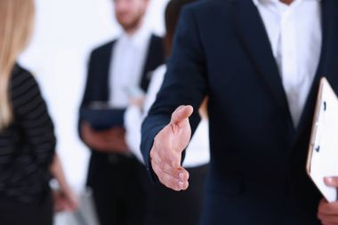 İş kadını teklif el ofis portre Merhaba olarak titremeye