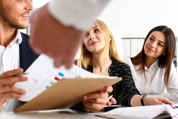 Group of people sit in office deliberate on problem — Stock Photo, Image