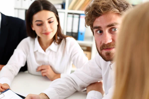 Group of people sit in office deliberate on problem — Stock Photo, Image
