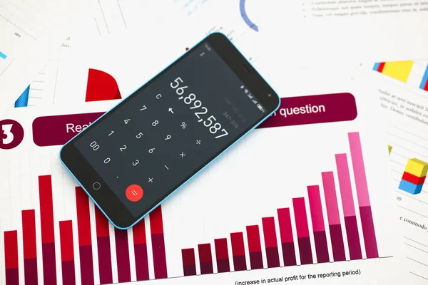 Smartphone hesap makinesi ve infographics mali istatistikler