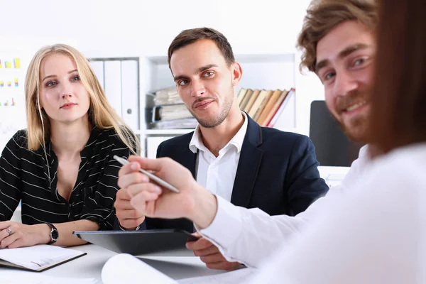 Group of people sit in office deliberate on problem — Stock Photo, Image