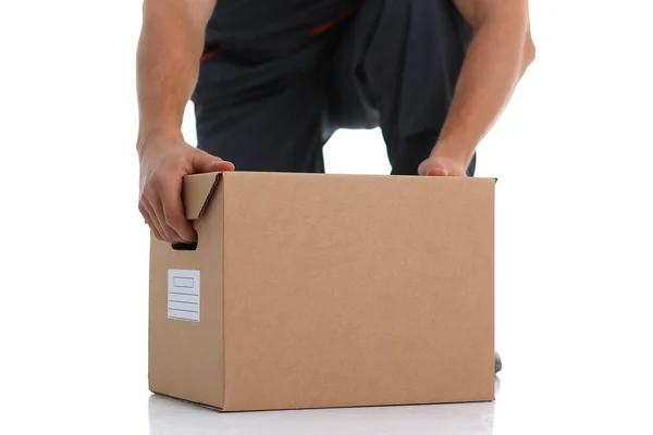 Specialist courier delivery service carries boxes with parcels — Stock Photo, Image