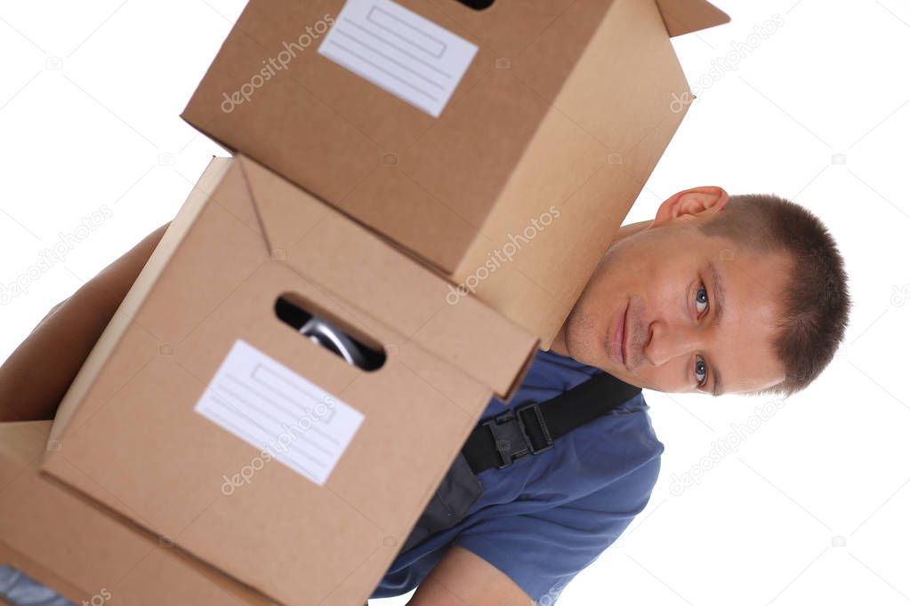 Specialist courier delivery service carries boxes with parcels