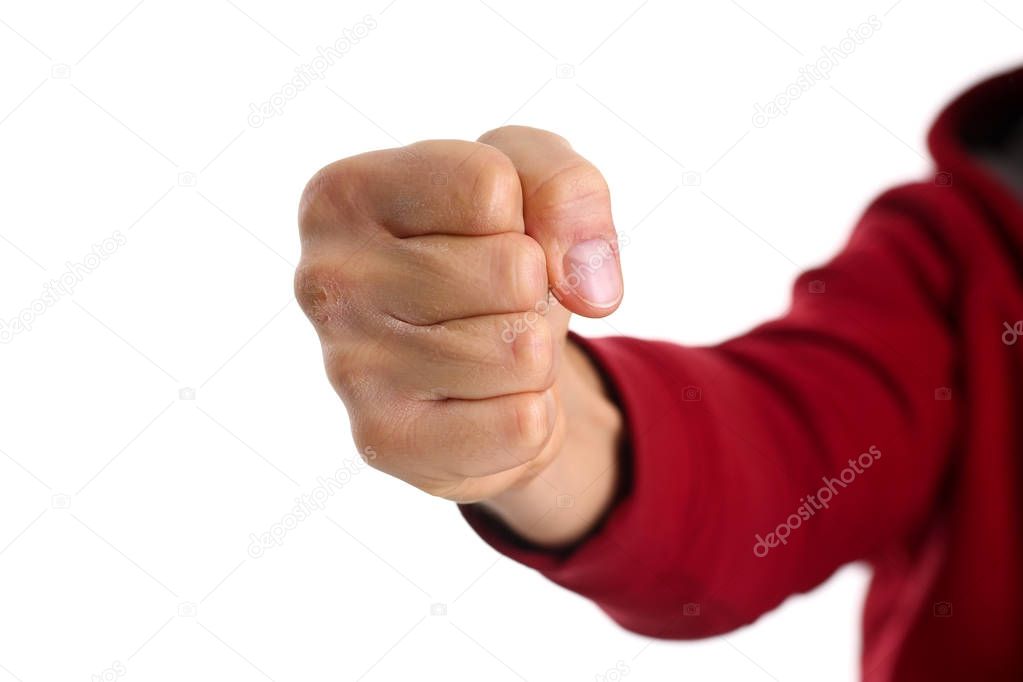 Male clenched fist isolated on white background