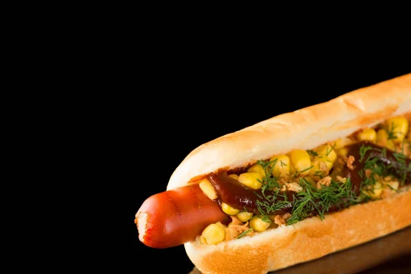 A jobb alsó sarokban a hotdog — Stock Fotó