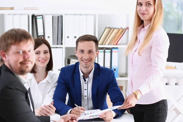 Group of people sit in office deliberate — Stock Photo, Image