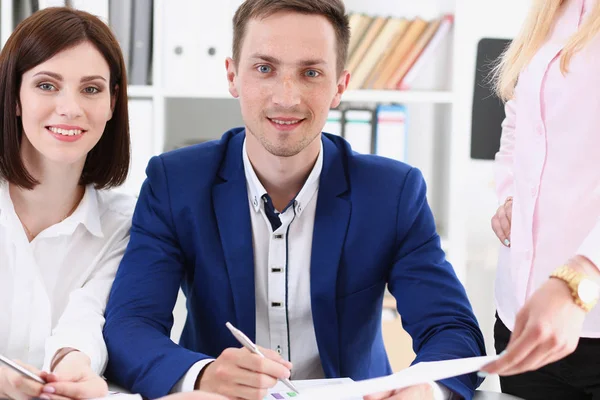 Group of people sit in office deliberate — Stock Photo, Image