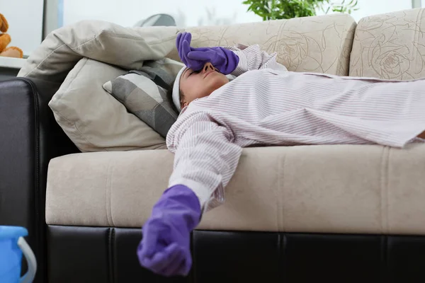 Woman was left alone at home tired of cleaning — Stock Photo, Image