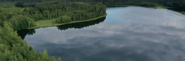 Лес на берегу и озеро с отражением — стоковое фото
