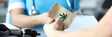 Female doctor writes prescription for medical marijuana clipart