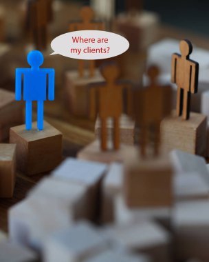 One blue man toy figure says where are my customers