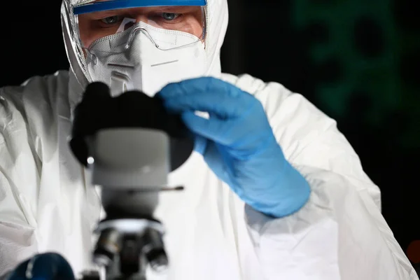 Protection means microscope man on mood background — Stock Photo, Image