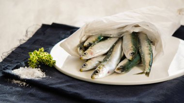 plaka üzerinde ham taze sardalye