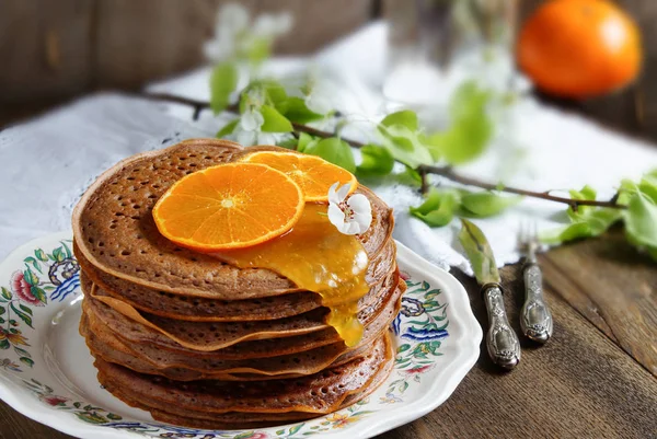 Chocolate Pancakes Orange Cream — Stock Photo, Image