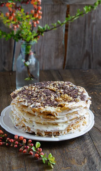 Napoleonkuchen Mehrschichtkuchen Mit Sahne — Stockfoto