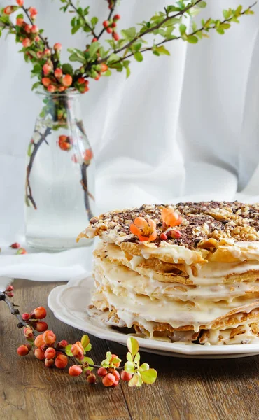 Napoleonkuchen Mehrschichtkuchen Mit Sahne — Stockfoto