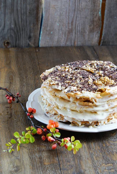 Napoleonkuchen Mehrschichtkuchen Mit Sahne — Stockfoto