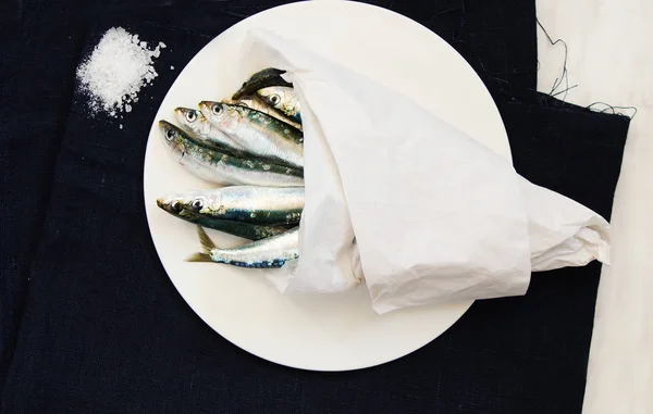 Raw Fresh Sardines Plate — Stock Photo, Image