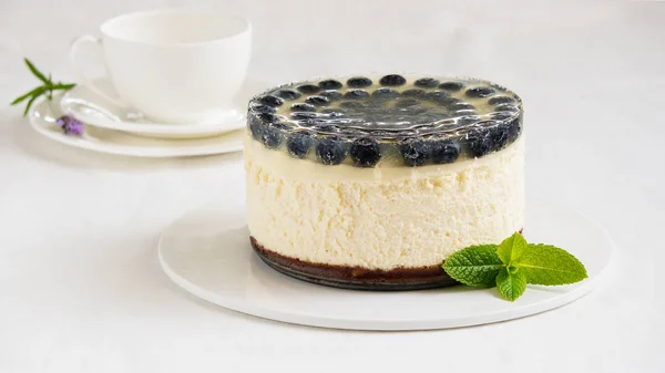 Cheesecake Com Mirtilo Geléia Limão — Fotografia de Stock