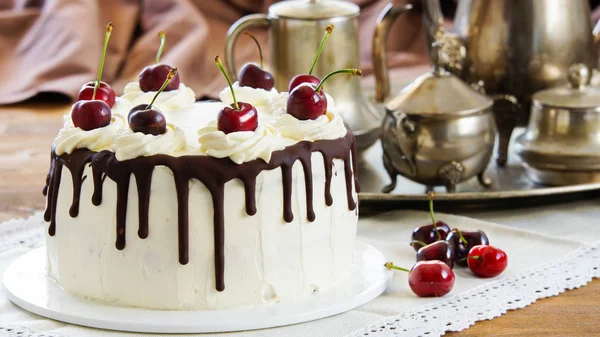 Black Forest Cake Schwarzwalder Kirschtorte Schwarzwald Pie Dark Chocolate Cherry — Stock Photo, Image