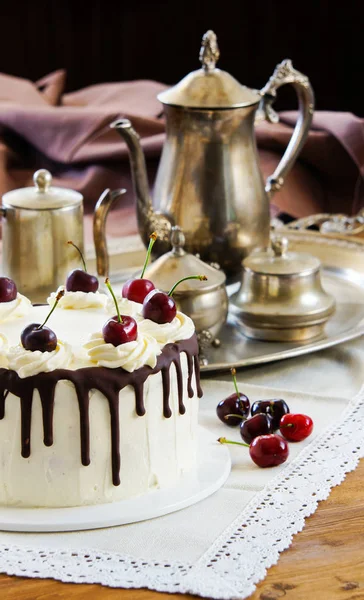 Bolo Floresta Negra Schwarzwalder Kirschtorte Torta Schwarzwald Chocolate Escuro Sobremesa — Fotografia de Stock