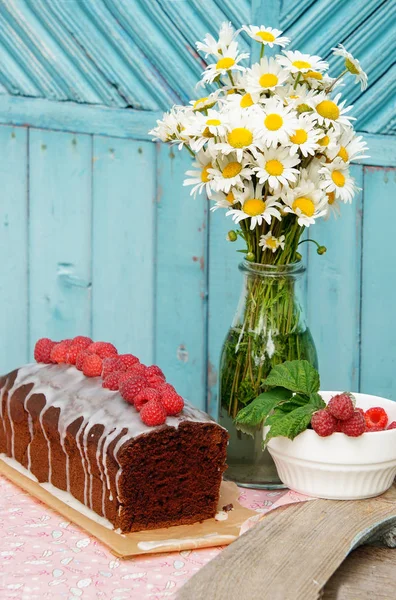 Chocolate Cake Met Frambozen — Stockfoto