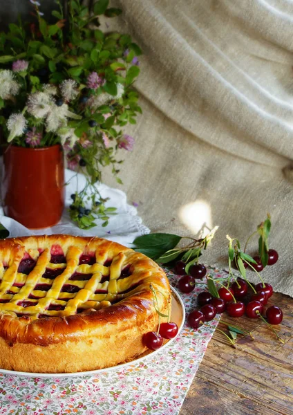 pie with cherry, yeast cake
