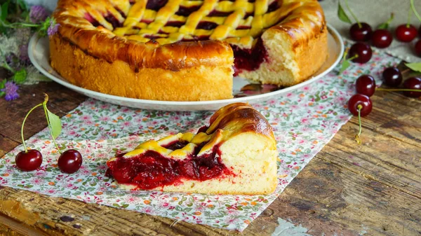 pie with cherry, yeast cake