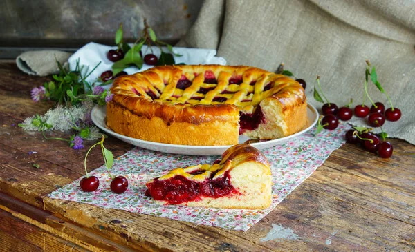 pie with cherry, yeast cake