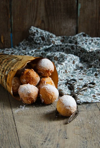 Donuts Balls Castagnoles Italian Powdered Sugar — Stock Photo, Image