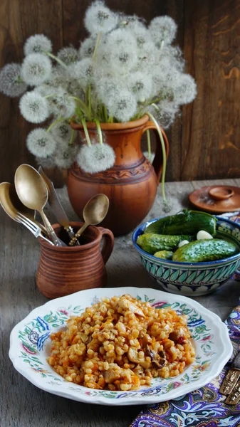 Barley Pilaf Meat — Stock Photo, Image