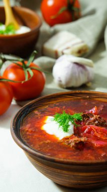 sığır eti ve ekşi krema ile Rus, borsch çorbası