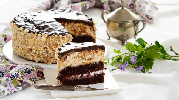 Torta Cioccolato Con Strato Dacquoise — Foto Stock