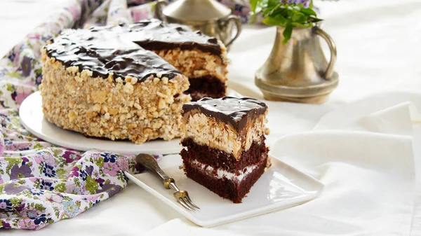 Torta Cioccolato Con Strato Dacquoise — Foto Stock