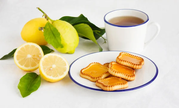 Лимонное Печенье Чаем — стоковое фото
