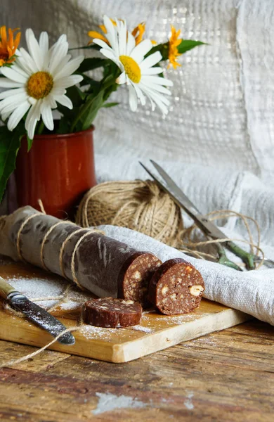 Salami Chocolat Aux Biscuits Noisettes — Photo