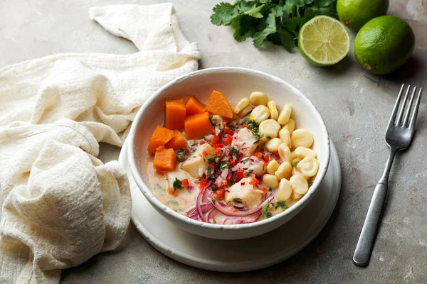 Cebiche Ceviche Harina América Latina Pescado Marinado Peruano — Foto de Stock