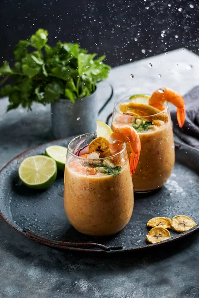 Leche Tigre Peruansk Ecuador Latinamerikansk Mat Fiskcocktailceviche Med Lime Aji — Stockfoto