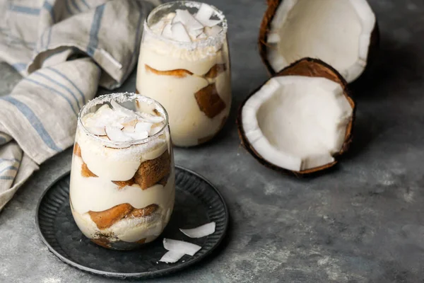 Kokos Tiramisu Glas Typische Wüste Lateinamerikas Kubas Und Kolumbiens Tarta — Stockfoto