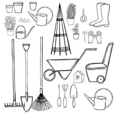 Hand drawn garden tools. Vector  illustration.