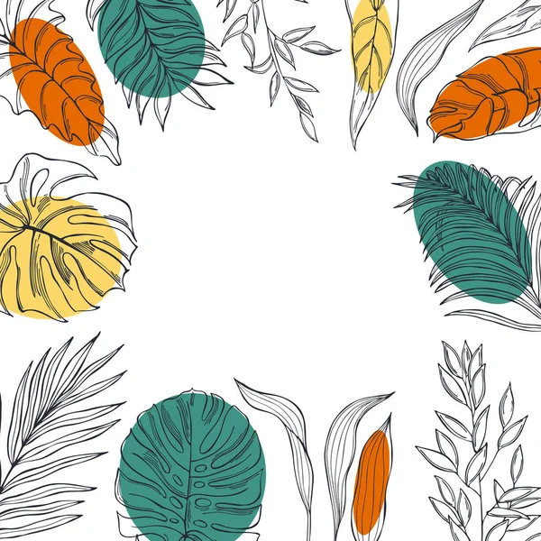 Векторный фон с нарисованными вручную тропическими растениями . — стоковый вектор