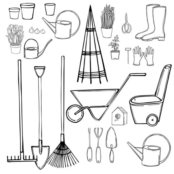 Hand drawn garden tools. Vector  illustration. — 스톡 벡터