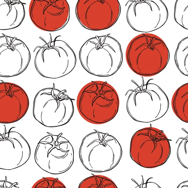 Pomodori Verdure Disegnate Mano Sfondo Bianco Modello Senza Soluzione Continuità — Vettoriale Stock