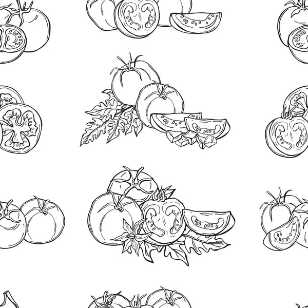 Tomaten Met Hand Getekende Groenten Witte Achtergrond Vector Naadloos Patroon — Stockvector