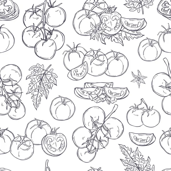 Помидоры Ручной Рисунок Овощей Белом Фоне Векторный Бесшовный Шаблон — стоковый вектор
